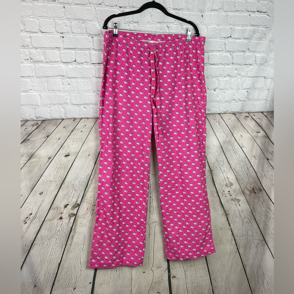 Vineyard Vines Womens Large Pink Whale Winter Holiday Pajama Cotton Pants LKNW